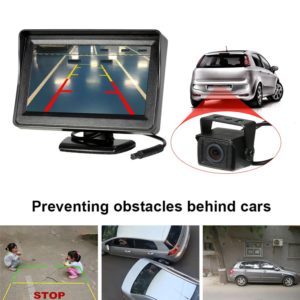 Universal 12-24V Car Backup Camera System 4.3 inch TFT Color LCD Reverse Rear View Security Monitor& Waterproof Night Vision