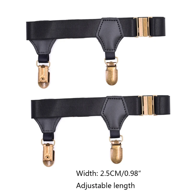 Black Socks Suspenders Holder Garters Belt with Double Metal Non-Slip Clips M89E