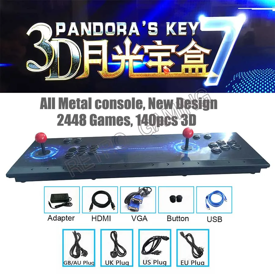 Домашняя ТВ аркадная игровая консоль Pandora Key 2448 в 1 Функция сохранения нулевой задержки 8 кнопок Джойстик контроллер 140 шт. 3D игры