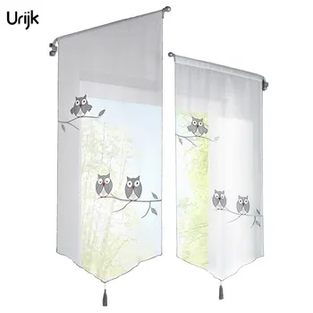 

1PC Kitchen Short Curtains Owl Pattern Roman Blinds Curtains For The Kitchen White Sheer Tassel Tulle Curtains Window