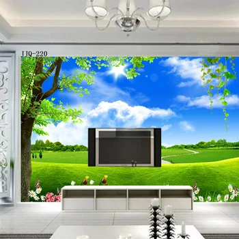 

TV Sofa backdrop wallLarge 3D mural wallpaper green woodland landscape wall covering fresh summer painting living room bedroom