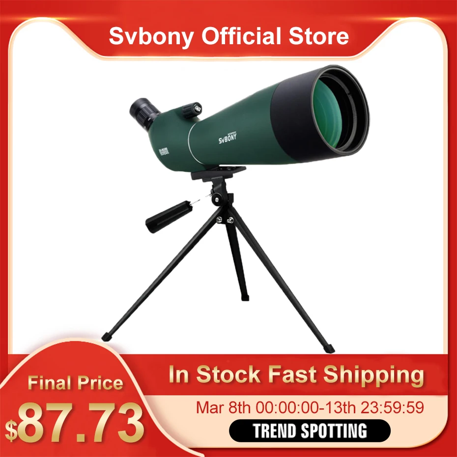 SVBONY SV28 80mm Spotting Scope 20-60x Zoom Telescope Waterproof BAK4 Prism FMC High Quality for HuntingArcheryBird watch