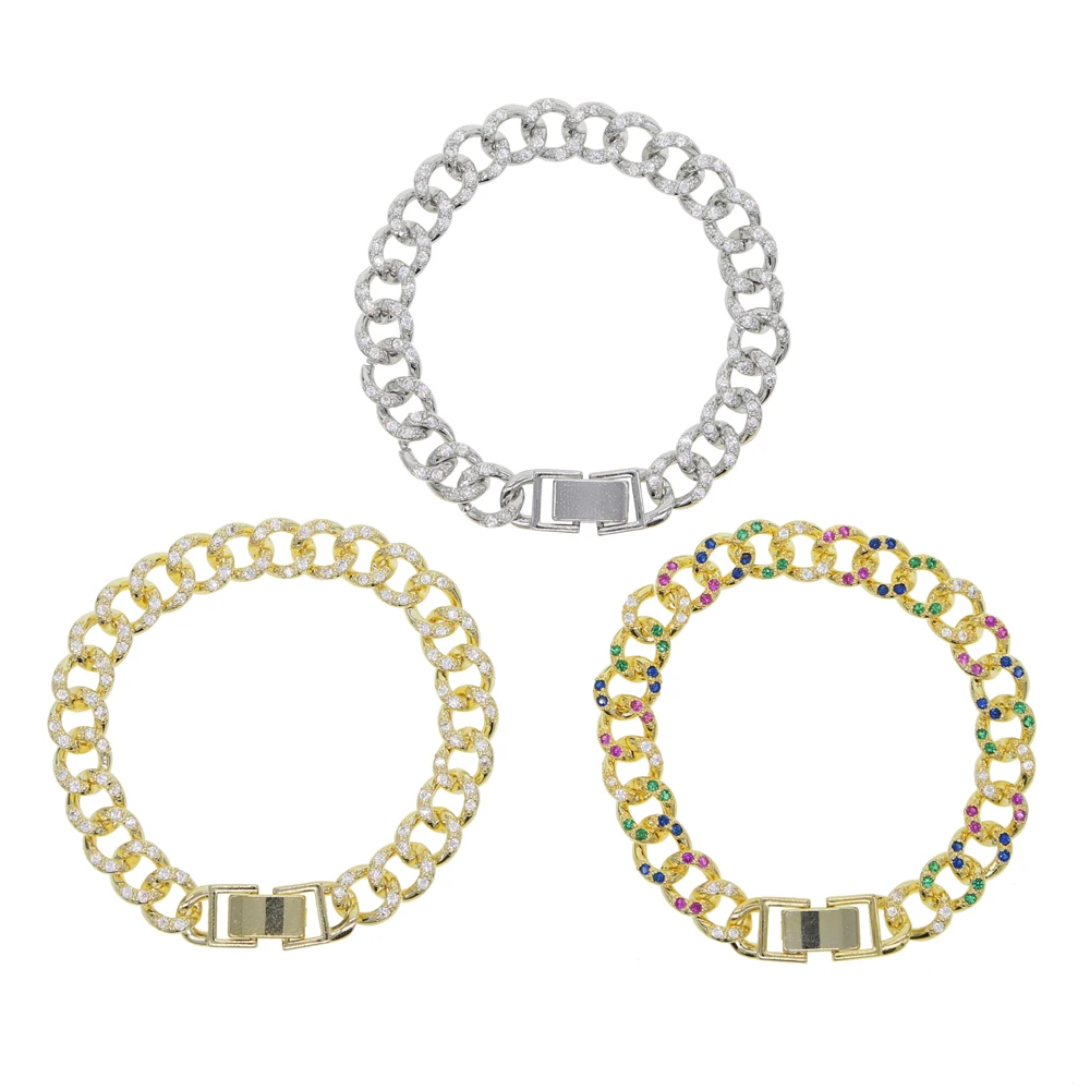 Женский браслет цепочка в стиле хип хоп micro pave Rainbow cz ювелирное изделие 17 см
