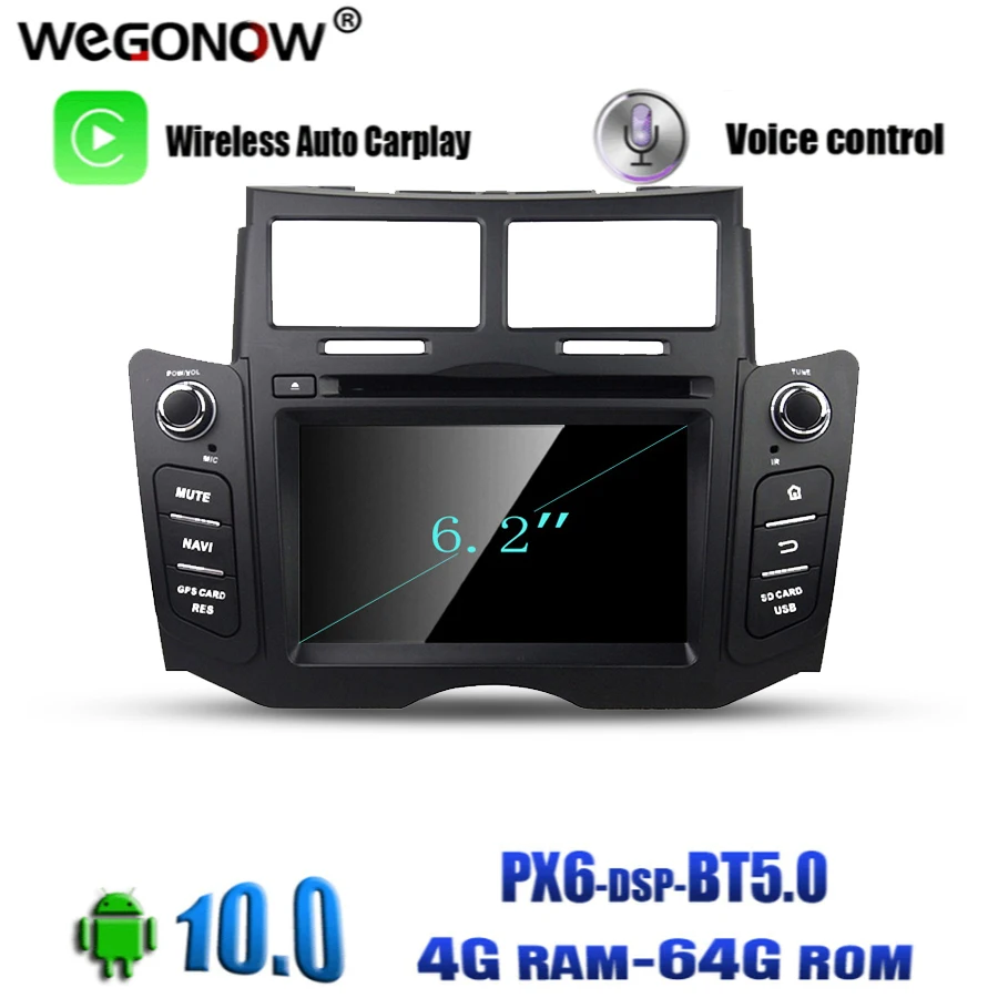 2din Android 10 0 64 Гб ПЗУ Восьмиядерный для Toyota YARIS 2005 2010 2011 Автомобильный DVD плеер Wifi