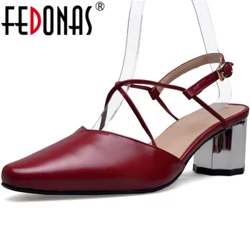 

FEDONAS Sexy Genuine Leather Women Shoes Thick Heels Pumps Lace Up Pointed Toe Sandals Newest Spring Summer Party Shoes Woman