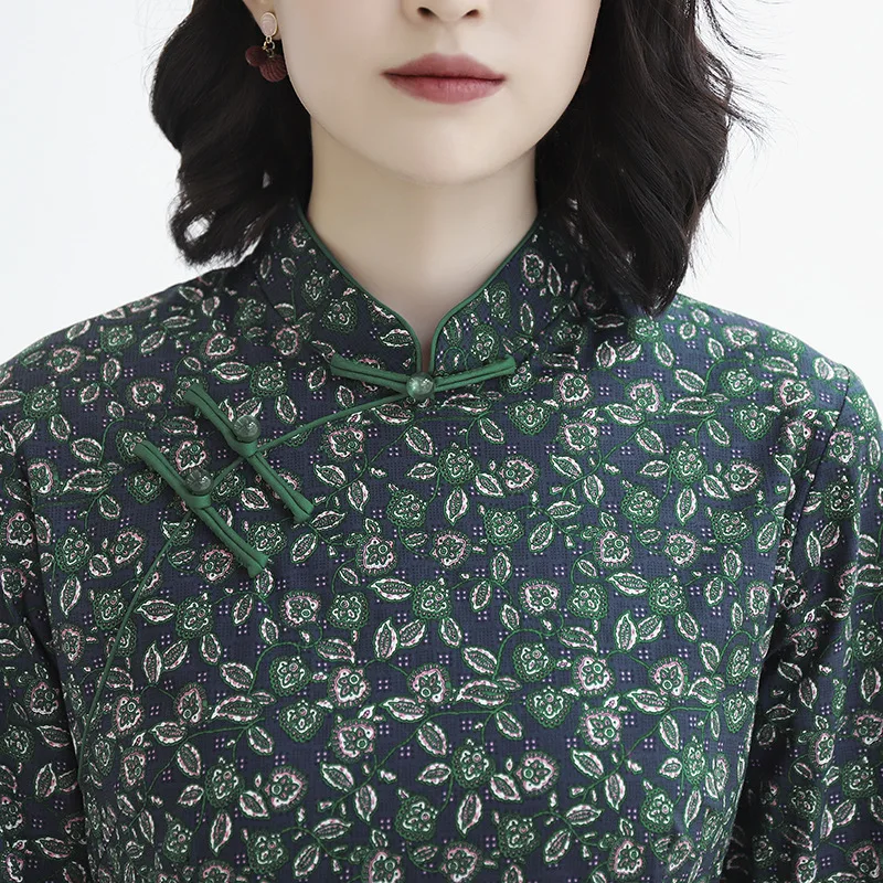 Сексуальное Женское Платье До Колена Cheongsam, весеннее винтажное платье в китайском стиле, женское Хлопковое платье Qipao, тонкое вечернее платье на пуговицах, Vestido M-3XL