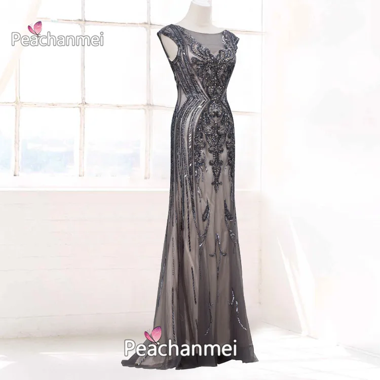 Real Photo V-Neck Formal Evening Dress Long Mermaid Robe De Soiree Tulle Cap Sleeve Prom Dresses Backless Party Ball Gown Dress