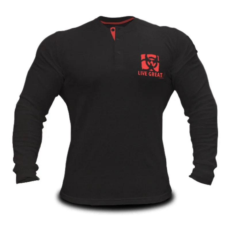 Брендовая мужская рубашка поло с v-образным вырезом и длинным рукавом, осенняя мужская рубашка для фитнеса, военная трикотажная рубашка поло, Отличный свитшот для тренировки, рубашки для бодибилдинга - Цвет: Черный