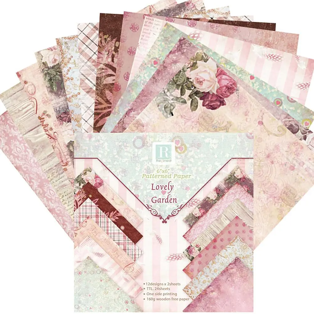 

24Pcs 6 Inch Background Paper Printed Paper Cards for Album Scrapbooking DIY Projects/Photo Album/Card Making Crafts