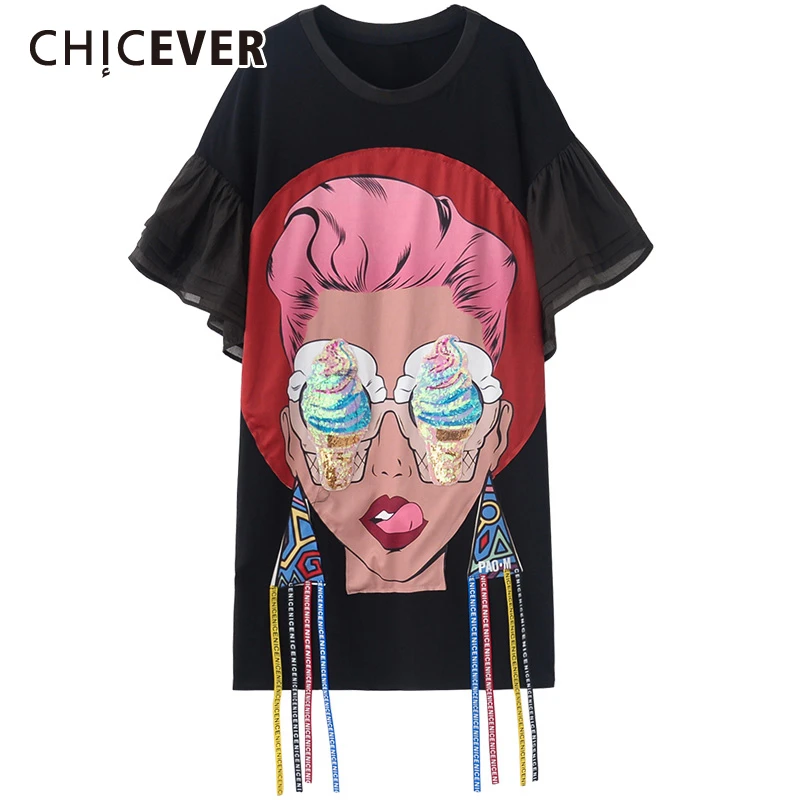 CHICEVER/женская футболка с кисточками и принтом персонажа круглым вырезом