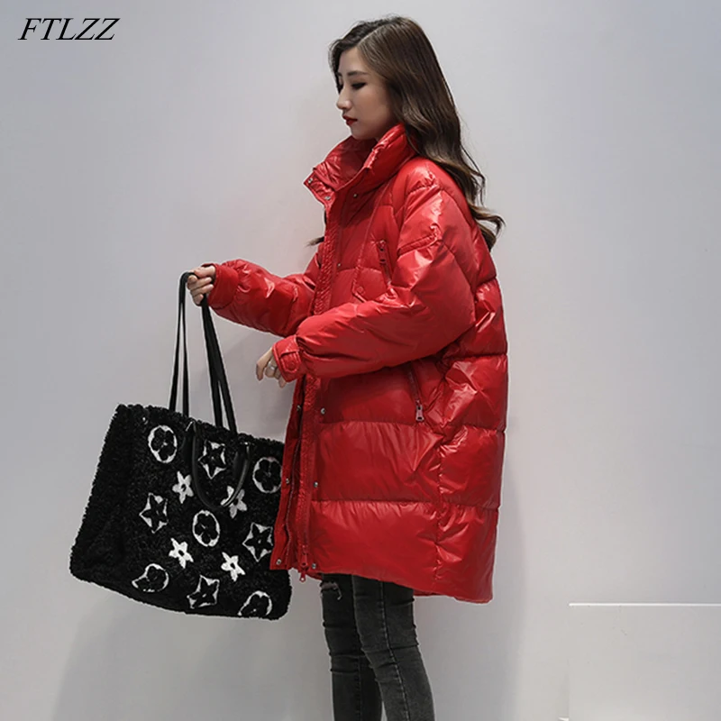 FTLZZ White Duck Down Long Jacket Woman Stand
