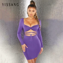 Yissang Strapless Bodycon Bandage Dress Women Mini Autumn Dresses Backless Hollow Out Club Party Sexy Dress Elegant