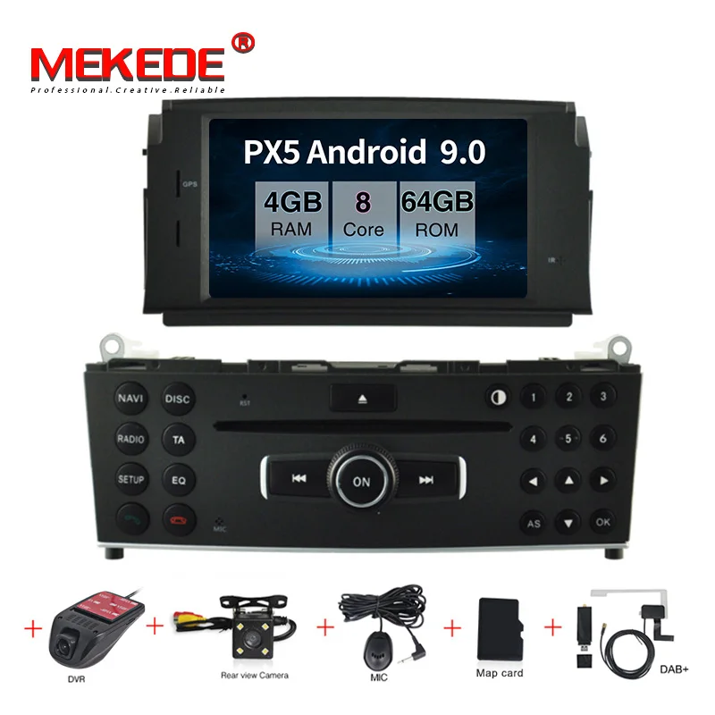 PX5 android 9,0 4 Гб+ 64 Гб автомобильное радио gps навигация для Mercedes Benz C200 C180 W204 2007-2010 с wifi BT carplay USB navi - Цвет: add camera dvr dab