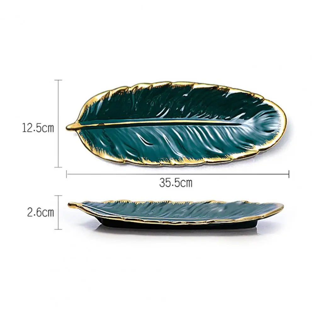 Nordic Luxuries Gilded Ceramic Dessert Plate Stylish Porcelain Creative Feather Shape Fruits Storage Plate Kitchen Accessories