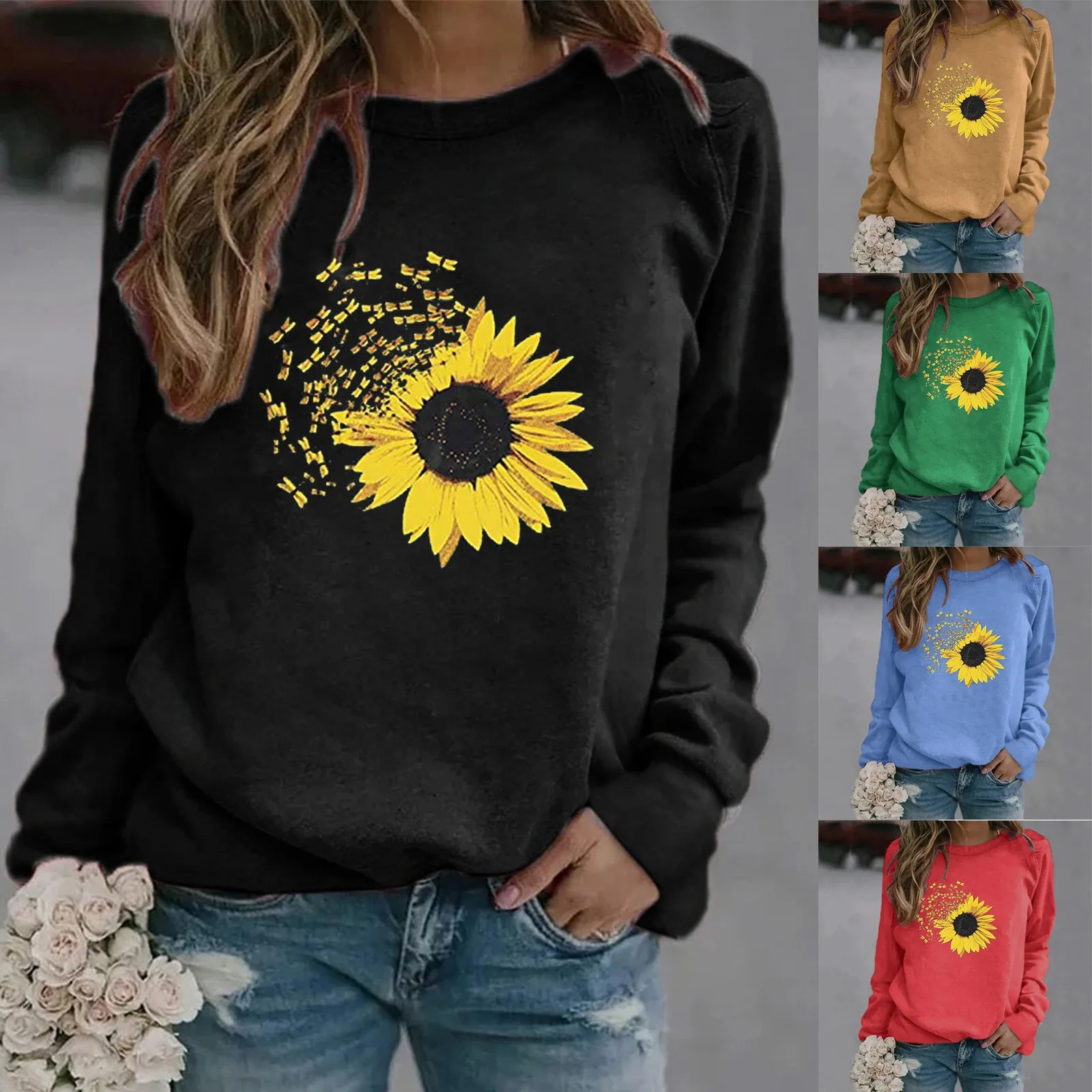 

Women Sweatshirts Chrysanthemum Petals Printed Loose Casual Pullover Top Sweater vestido de mujer Autumn Daily Plus Size 2020