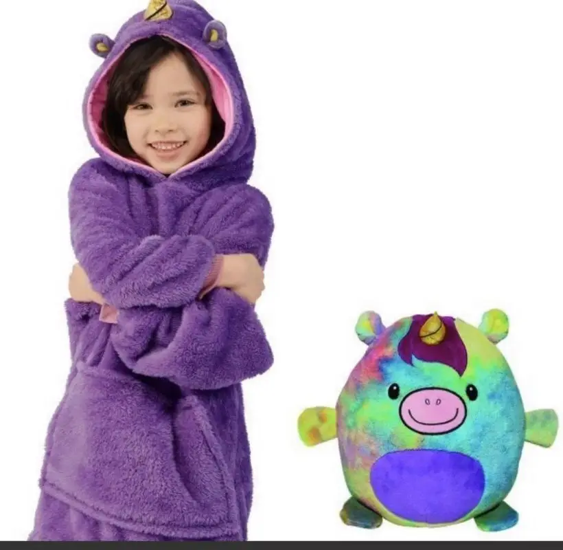 Couverture à capuche pour animaux de compagnie pour enfants, pyjamas chauds pour l'hiver, peut être utilisé comme oreiller, cadeaux pour garçons et filles, vêtements pour enfants