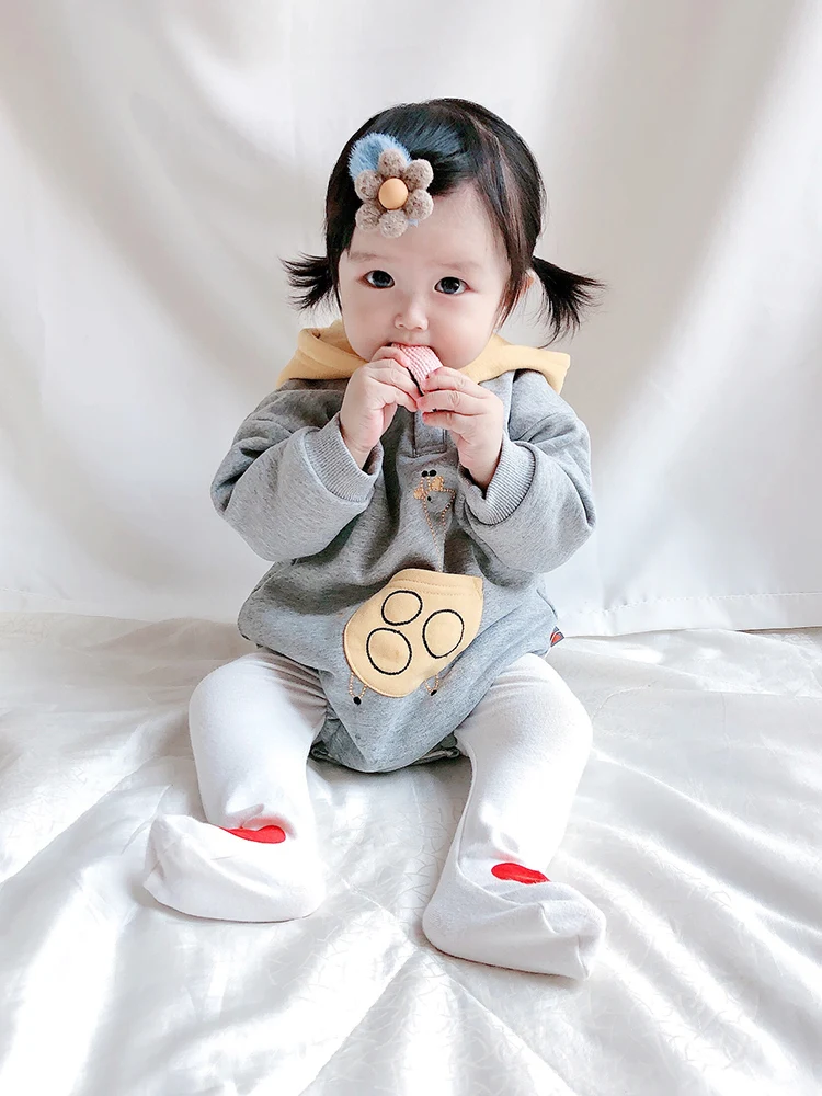 Боди для малышей в Корейском стиле, осенне-зимняя детская теплая Вельветовая цельнокроеная блузка Одежда для маленьких мальчиков и девочек(только боди