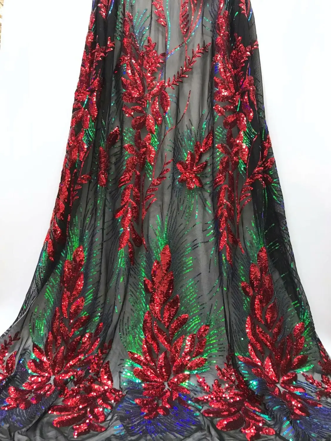

Hot Sale African Organza Lace Fabric High Quaity Red Blue 3d Sequins Fabric Embroidery Tulle Lace Fabric For African Lace Party