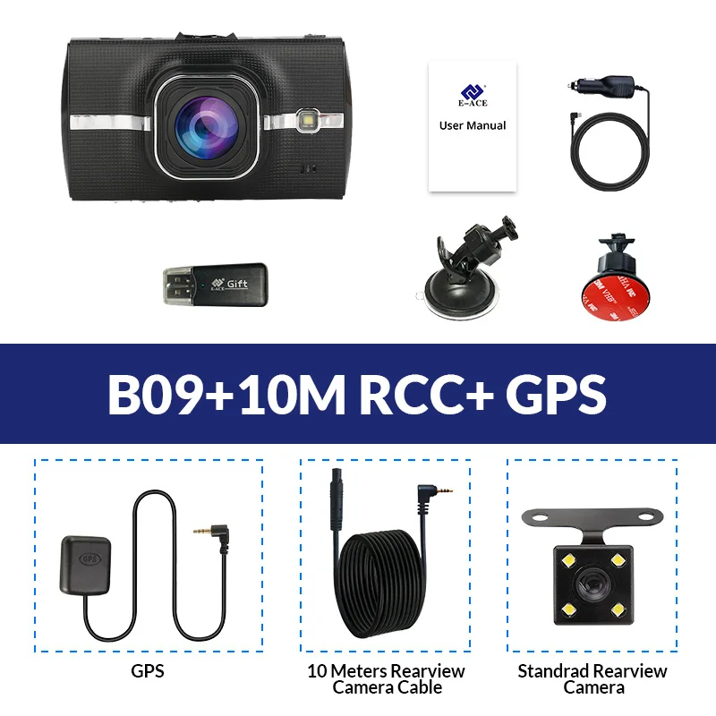 E-ACE B09 Dash Cam gps ADAS Автомобильный видеорегистратор Камера FHD 1080p Dashcam с камерой заднего вида 24H монитор парковки регистрационная видеокамера