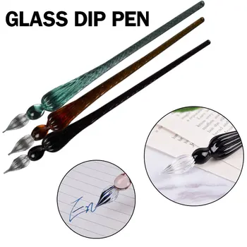 

1Pcs New Creative Glass Drip Fountain Pen Vintage Glass Dip Dipping Pen Signature Filling Ink Fountain Pens With Gift Box New