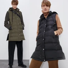 ZA осенний зимний пуховый хлопковый жилет женский воротник с капюшоном на молнии с карманом без рукавов Свободный толстый теплый хлопковый жилет пальто
