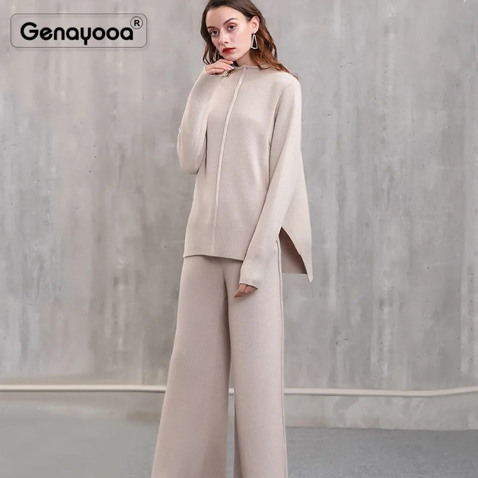 

Genayooa High Quality Cashmere Tracksuit Women Winter Two Piece Set Pants 2 Piece Set Women Sweater+Pants Office Lady Set Korean