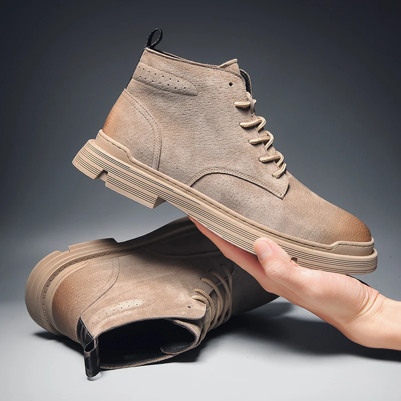 Оригинальные кожаные ботинки для мужчин; Рабочая обувь ручной работы для мужчин; цвет хаки; мужские тактические военные ботинки; Модные Винтажные ботинки