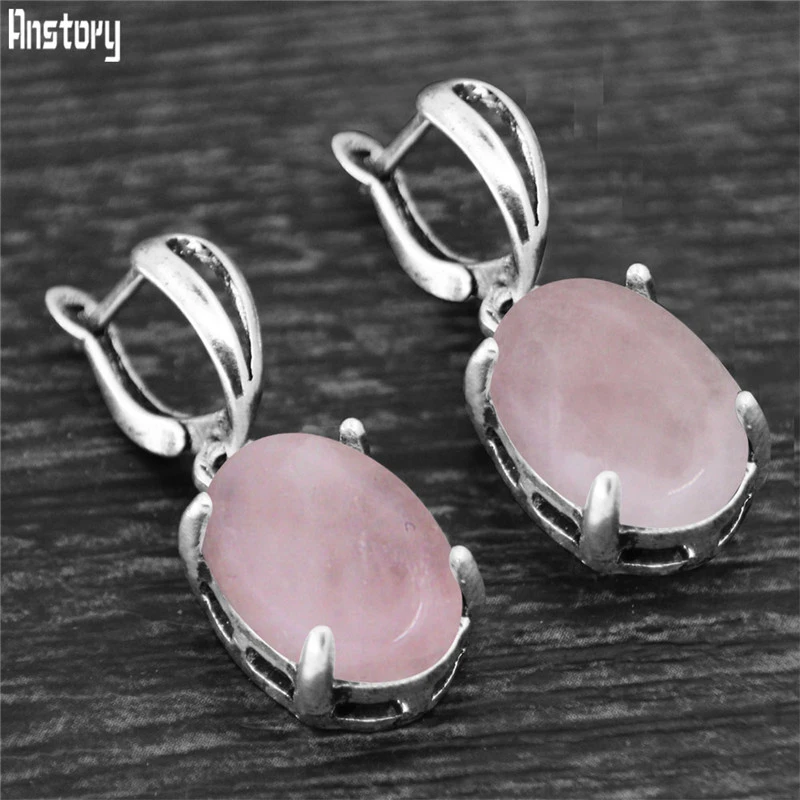 Vintage Natural Quartz Jades Amethysts Claw Pendant Earrings Antique Silver Plated Natural Stone Unakite Fashion Women Earring