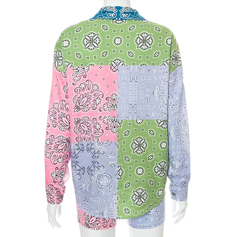 Women's Long Sleeve Print Shorts Tracksuit 2021 Autumn Single Breasted Turn-down Collar Sets Ladies Casual Fashion Street Set - Image 6