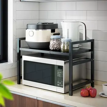 

Iron Telescopic Microwave Oven Shelf Adjustable Cooker Storage Rack Kitchen Tableware Shelf Organizer Holder