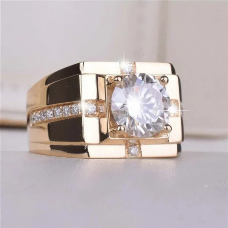 Popular Trendy Business Wide-Faced White Zirconium Ring For Men Copper European Style Engagement Wedding Party Rings Jewelry wedding rings finger rings fashion rings engagement rings zircon rings fashion ring crystal rings stone rings