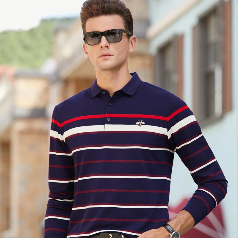 Стиль Мода хлопок с длинным рукавом поло для мужчин в полоску Camisa Masculina Polo одежда Повседневная Деловая Homme 8912