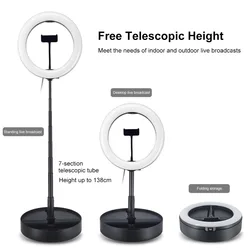 26cm 10.2'' Foldable LED Selfie Phone Ring Light&Light Stand&Phone Clip Holder for Makeup Youtube VK TikTok Live Show
