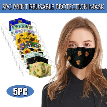

5PCS Men and Women Adult Print Breathable Face Shield Windproof Cloth Face Shield Face Mask Reusable Mouth Mask Washable Masque