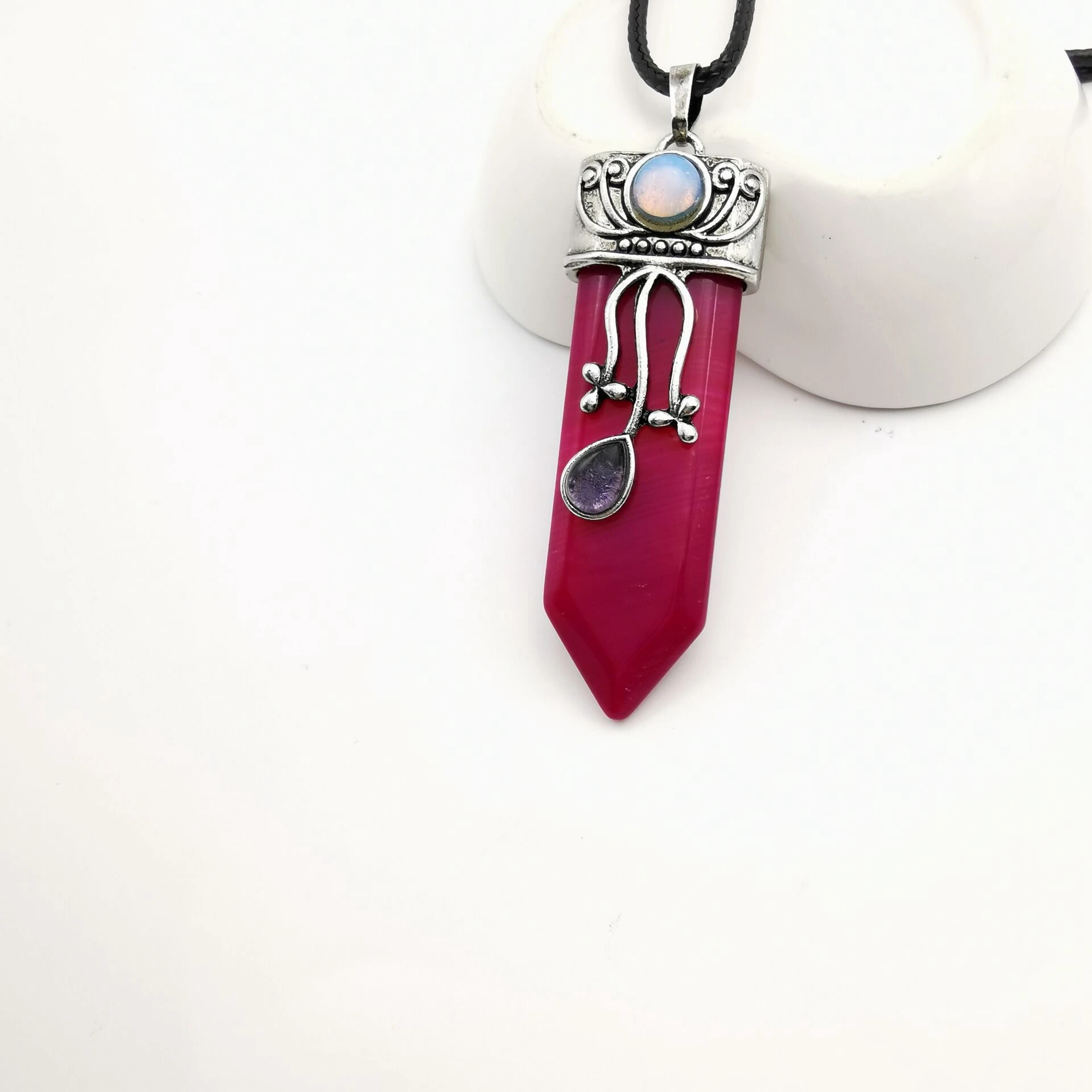 7 Reiki Natural Gem Stone Sword Pendants Pendulums Labradorite Pink Quartz Lapis Lazuli Black Obsidian Tiger Eye Jewelry 1PCS - Окраска металла: 7