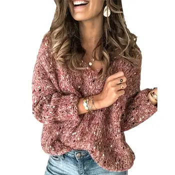 

2020 New Casual Womens turtleneck Autumn Winter Solid Color V Neck Long Sleeve Knitwear Warm Sweater Blouse