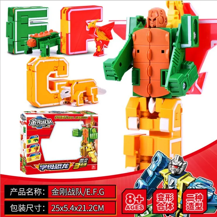 

New Music New Dinosaur Combat Team EFG Lettered English Educational Assembled Fit Jingang Robot CHILDREN'S Toy 2902