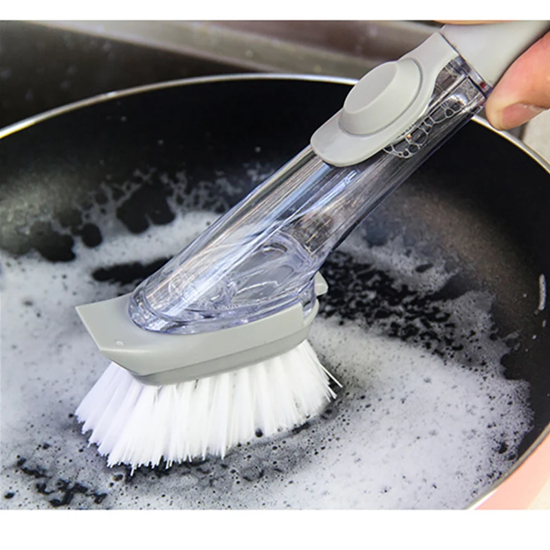 

Long Handle Pot Brush Dish Bowl Washing Cleaning Brush Soap Dispenser Kitchen Sink Scrubber Automatic Sponge Dishwasher Brush