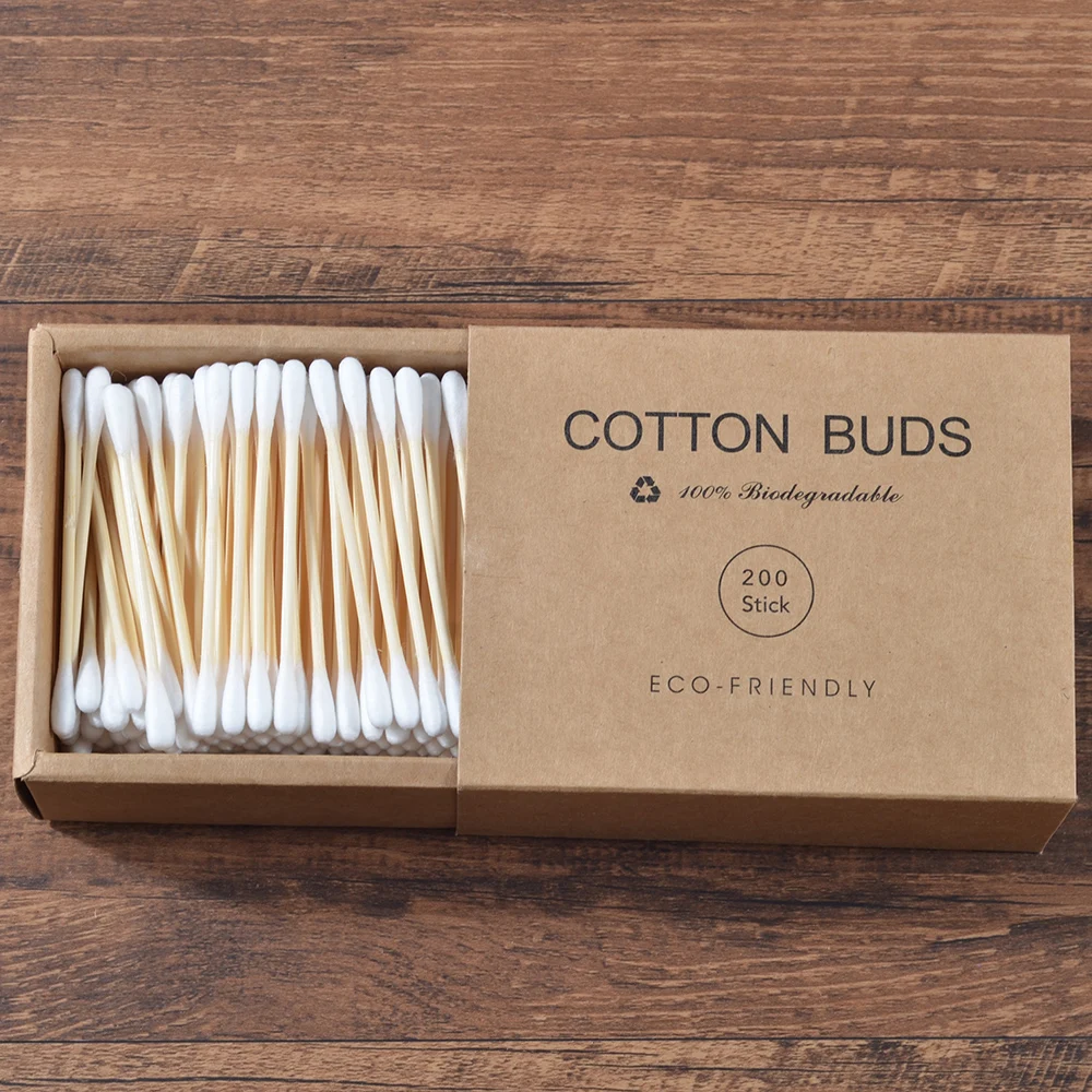 

Plastic-Free 200Pcs/Box Double Head Bamboo Cotton Buds Adults Makeup Cotton Swab Wood Sticks Nose Ears Cleaning Health Care Tool
