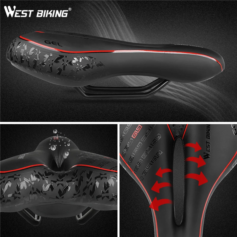 WEST BIKING PU leather Bicycle Saddle With Shockproof Rail Clamp Bike Seat Hollow None-Slip  Mountain Road Bicycle Saddle Seat