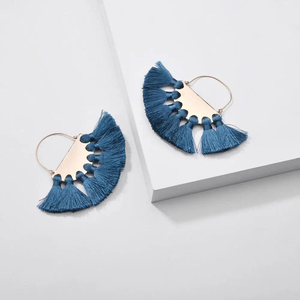 2020 new fanshaped sunflower basket style Semicircular blue tassel earrings for women | Украшения и аксессуары