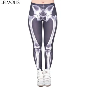 

LEIMOLIS 3D print Gothic bones black skeleton sexy women Harajuku casual punk rock Leggings High Waist push up pants leggins