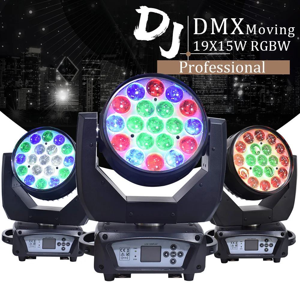 Высокое качество 19x15 RGBW 4в1 Zoom Wash луч светодиодный пчелиные глаза движущийся головной светильник s для сцены Dj диско лазерный светильник