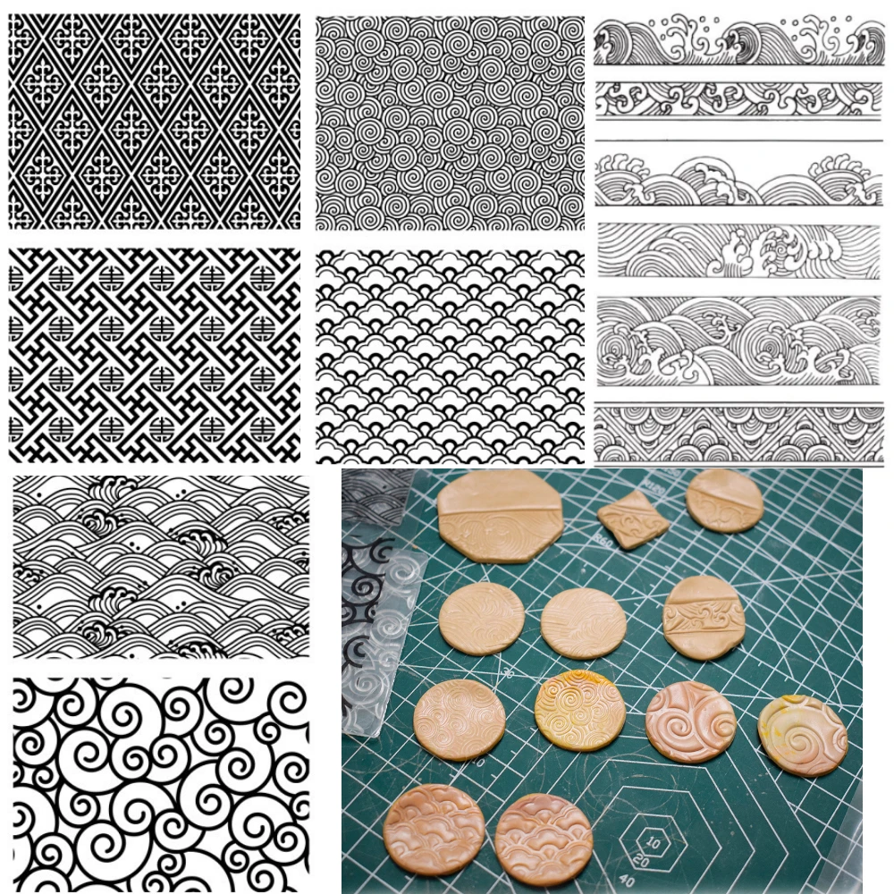 4pcs Clay Stamp Chinese Style Texture Emboss Sheet Ceramic Pottery