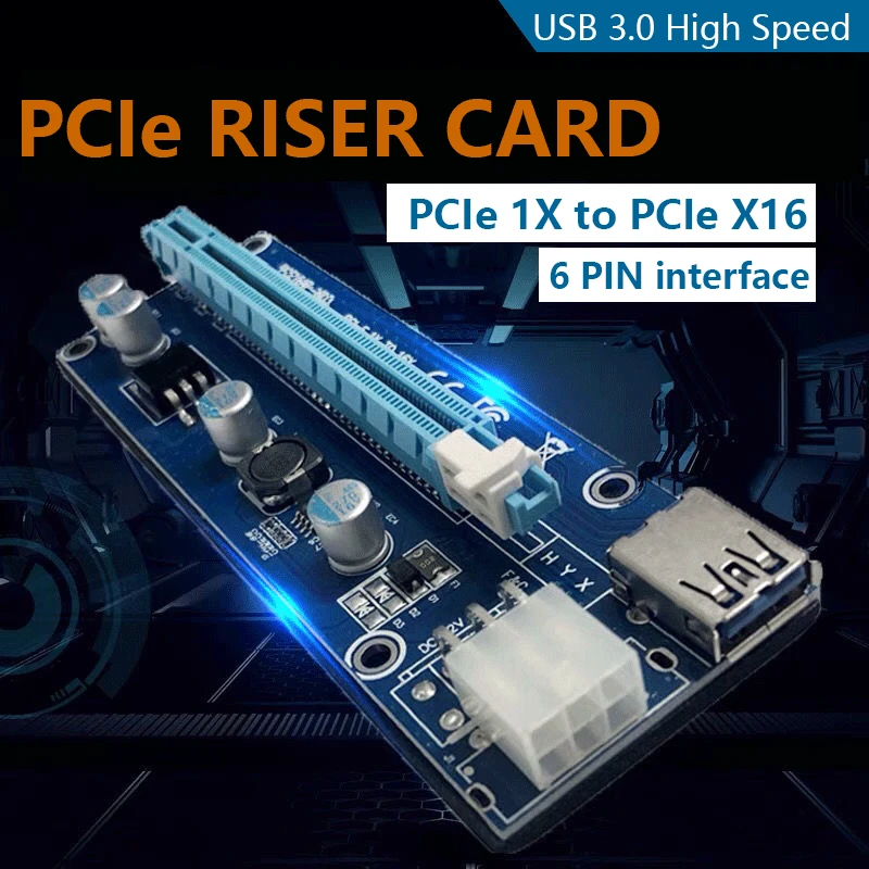 

PCIe Райзер карта 6pin 1x до 16x PCI Экспресс удлинитель USB 3,0 адаптер кабель для GPU Майнер удлинитель графические карты btc