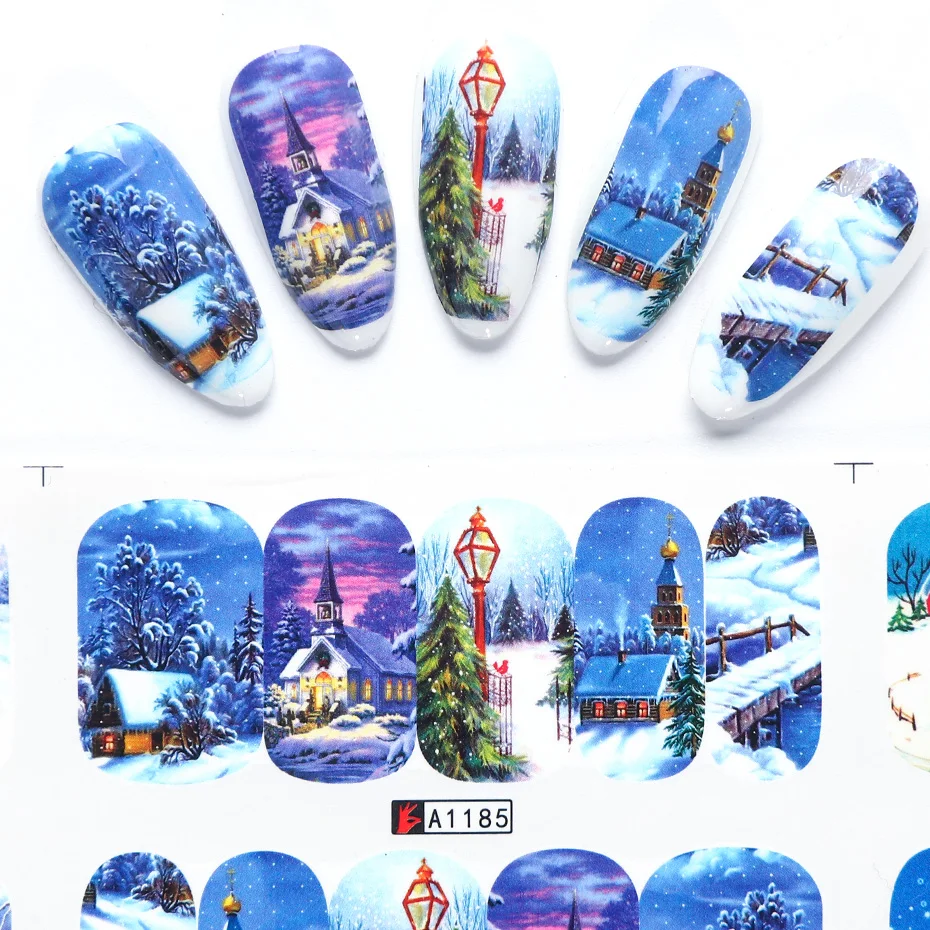 12 шт очаровательные наклейки для дизайна ногтей рождественские наклейки украшения Переводные фольги снежинки цветы дизайны слайдеры Маникюр TRBN/A-1