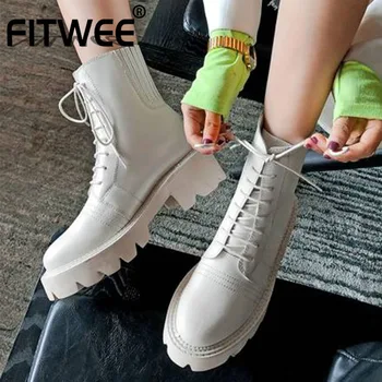 

FITWEE Short Boots Women Genuine Leather Thick Bottom Ankle Boots Fashion Cool Winter Shoes Woman Footwear Size 33-42