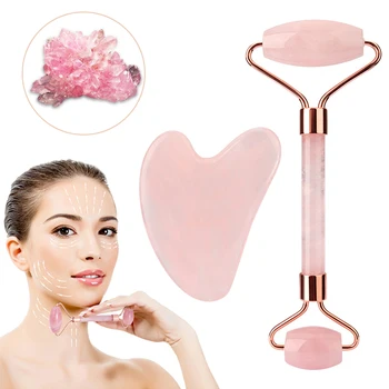 

Natural Rose Quartz Jade Roller And Gua Sha Set Face Lifting Massager Crystal Roller Facial Massage Relaxation Beauty Skin Tool