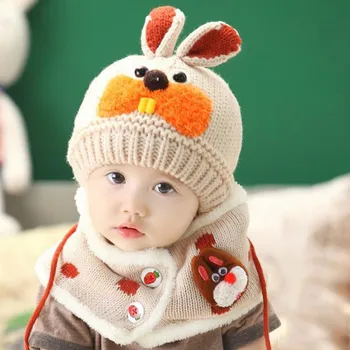 

Baby 2 Pcs Hat And Scarf Set For Girls Boys Winter Warm Baby Accessories Set Cartoon Beanie Caps+Scarfs Baby Cap Suit