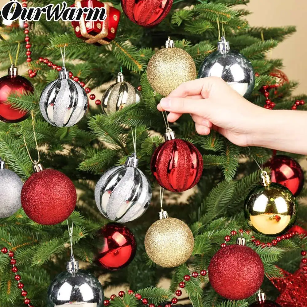 

OurWarm 12PCS Multiple Christmas Ball Ornaments 6cm Plastic Baubles Xmas Tree Decor Hanging Ball For Home Christmas Decorations